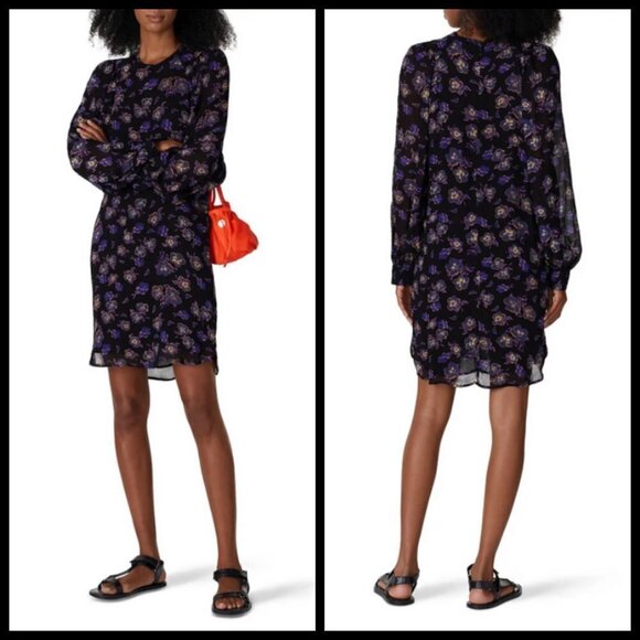 💕GANNI💕 Floral Georgette Mini Shift Dress ~ Black Floral Print 38 EU - Picture 6 of 16